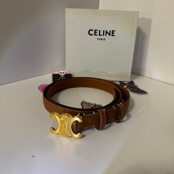 Celine Brown Leather Belt with Gold Buckle - Picture 1 of 7